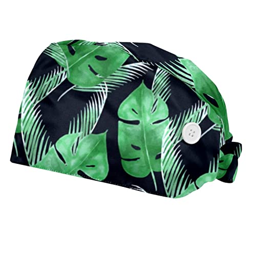 Chapeaux de travail respirants JDEZ lot de 2 calots bouffants imprimé feuille verte unisexes