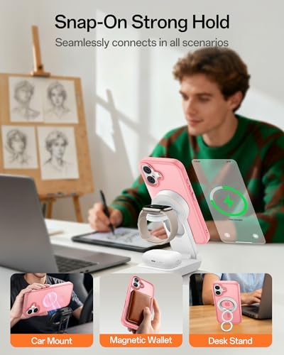 Image of UNBREAKcable Magnetic for iPhone 16 Case 6.1-Inch, Compatible with MagSafe, Full Camera Protection, Built-in Magnetic Ring, Drop Protection Shockproof Slim Phone Cover-Pink