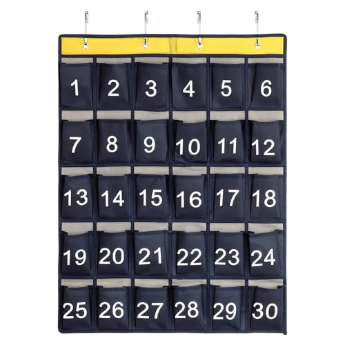 TNSLAND Handygarage Schule Handy Aufbewahrungsbox Handy-Taschen Hängender Taschen Organizer für Klassenzimmer mit 4 Türhaken Nummerierte Aufbewahrungstasche 30 Nummerierte Taschen 79 X 60cm