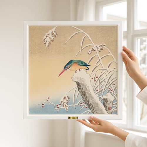 Telinchi “Winter Kingfisher” Japanese-Style Wall Art – Bird on Snowy...