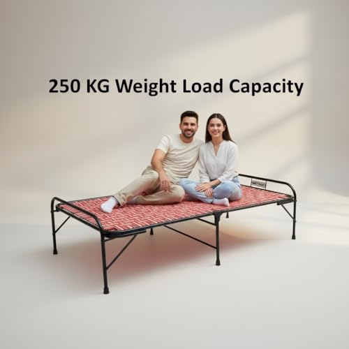 Image of Nattnak Heavy Duty Folding Bed, Multicolour, Dobule Frame, Double-Layer Nylon Niwar, 3ft x 6ft | No Assembly Required | Double Frame