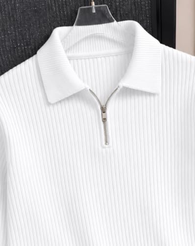 Image of AUSK Men's Cotton Blend Rib Knit Textured Full Sleeve Polo T-Shirt | Regular Fit Zip Polo Neck Smart Casual T Shirt for Men | Stylish Fashion & Casual Wear Tshirt for Men