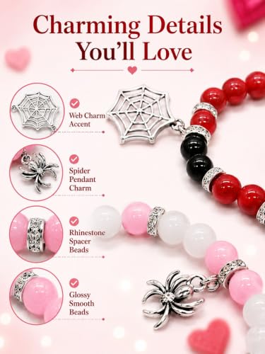 Image of Spider-Man Inspired Couple Bracelets 2pcs - Magnetic Attraction Heart Charm, Glass Beads, Spider Pendant, Marvel Theme Party Accessory, Valentine's Day Gift, Suitable for All Seasons