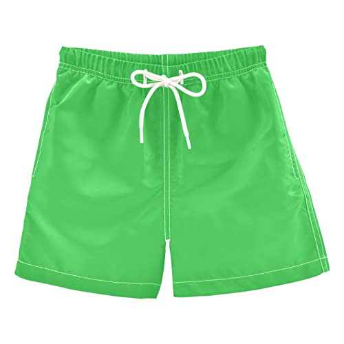 DOMIKING Neon Green Boys Swim Trunks - Quick Dry Mesh Lining Adjustable Waist