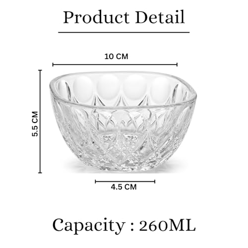 Image of Glassbunny Square Glass Dessert Bowls 260ml Set of 6 | Transparent Ice Cream, Pudding, Yogurt, Custard & Sweet Dish Serving Cups | Stylish Glass Bowls for Kitchen & Dining Table
