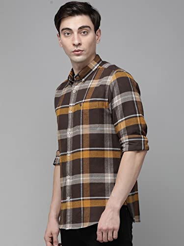 Image of THE BEAR HOUSE Men's Cotton Slim Flannel Button-Down Casual Shirt |Yellow |3XL |TBH-MOIRA-MT-3XL |