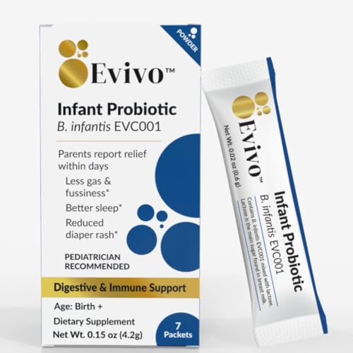 Evivo Award Winning Probiotic Powder for Infants | Ages 0-36 Months | Helps with Colic Symptoms Gas Stools & Fussiness | Tasteless Powder | 7pack - 1 Week | 8 Billion CFU