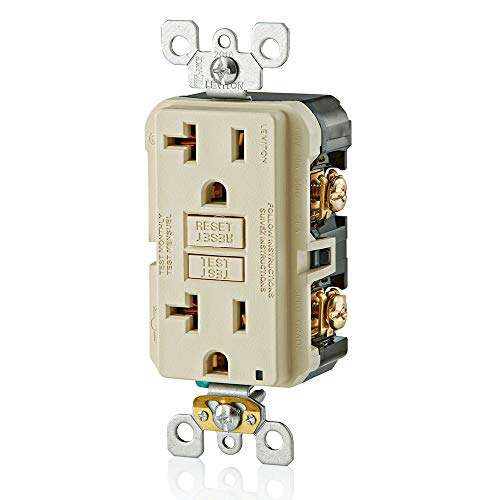 Image of Leviton GFCI Outlet, 20 Amp, Self Test, Non Tamper-Resistant with LED Indicator Light, Protection from Electric Shock and Electrocution, GFNT2-I, Ivory