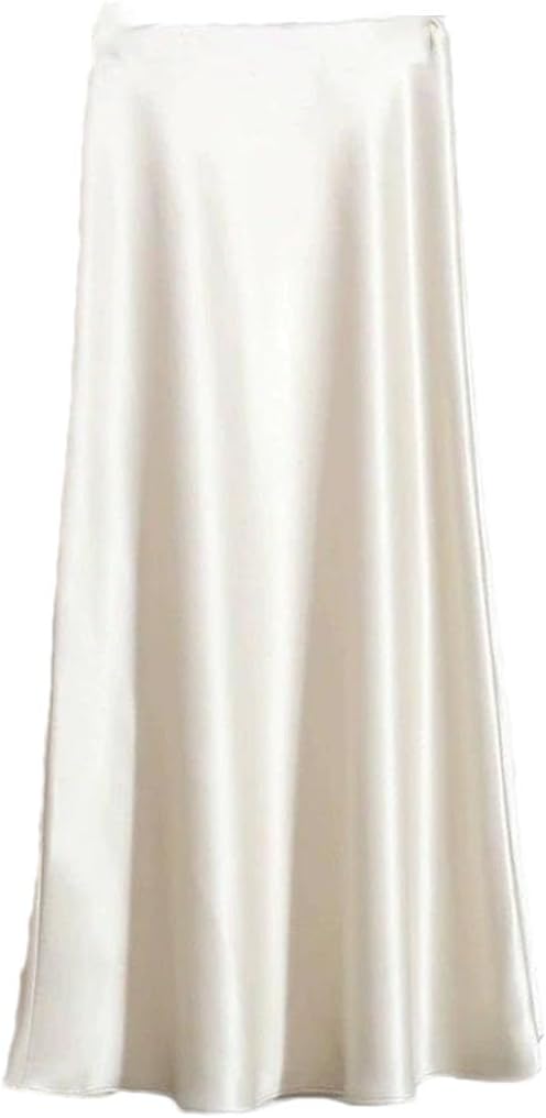 Women A-Line Skirt High Waist Long Satin Skirts