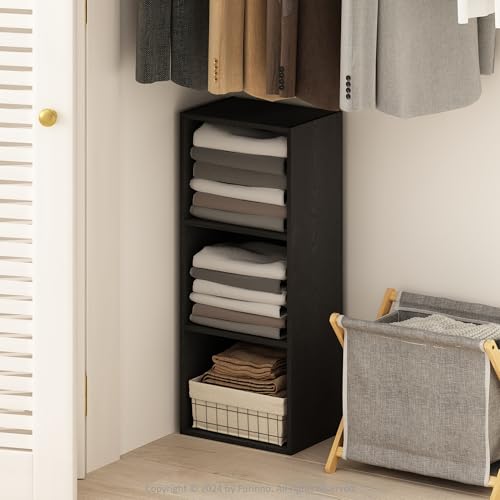 Image of Furinno Reed Closet Organizers and Storage, 3-Tier Closet Organizer, Open Shelf Closet Storage, for Wardrobe, Bedroom, Living Room, Blackwood