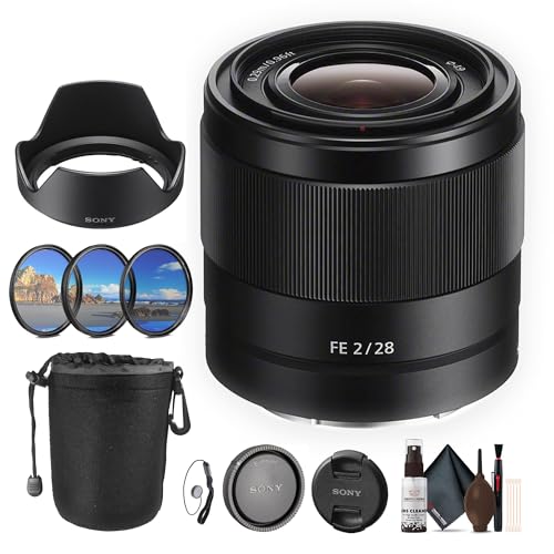 Sony FE 28mm f/2 Lens + Filter Kit + Lens Pouch + Cap Holder + More