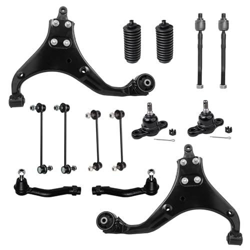 Image of Detroit Axle - 14pc Front End Kit for 2005-2009 Hyundai Tucson 2005-2010 Kia Sportage 2 Lower Control Arms 2 Lower Ball Joints 4 Inner Outer Tie Rods 4 Front Rear Sway Bars 2 Boots Replacement