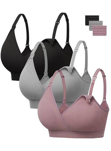 Image of HBselect 3 Pack Nursing Bras for Breastfeeding, Seamless V Neck Maternity Bra Wireless Women Pregnancy Sleep Bralette