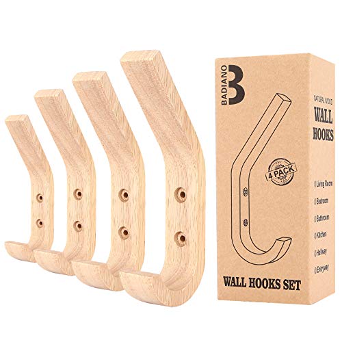 Pack Of 4 Wooden Wall Hooks, Decorative Natural Wood Coat Hanger, Mounted Towel Rack For Hanging Jacket, Bags, Backpacks, Mugs, Keys, Fishhook-Shaped Hat Organizers For Entryway, Living Room (Natural) #TOP6