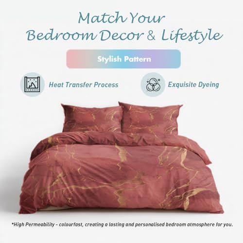 Ochre Duvet Cover Sets Double, Marble Bedding Duvet Cover Set 3 Piece, Ochre Bedroom Decor Bed Set&Gift Super Soft Microfibre With 2 Pillowcase, No Comforter LS3341 - Image 3