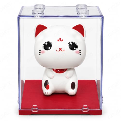 Image of CARIZO Solar Cat Bobble Head, Dashboard Decor, Clear Display Case