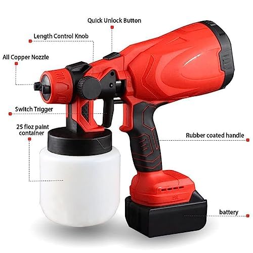 Bezprzewodowy pistolet do malowania pod wysokim ciśnieniem, elektryczny pistolet do malowania o mocy 850 W z 4 dyszami i 2 akumulatorami, pojemnik na farbę 700 ml, przenośny automatyczny pistolet