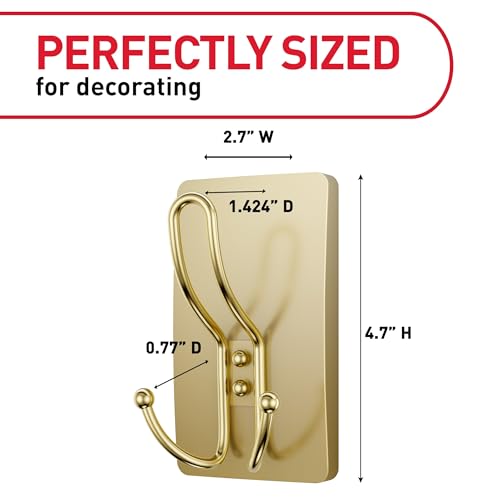 Command X-Large Satin Brass Triple Hook, 1 Hook, 3 Strips, Damage-Free Hanging with Adhesive Strips, No Tools Wall Hook for Hanging Decorations in Living Spaces by Command - Image 5