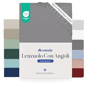 Dreamzie lenzuola con angoli Matrimoniale 180 x 200 cm - Angoli da 35 cm per Materassi Spessi - 100% Microfibra - Antracite, Certificato senza Prodotti Chimici (Oeko-TEX)