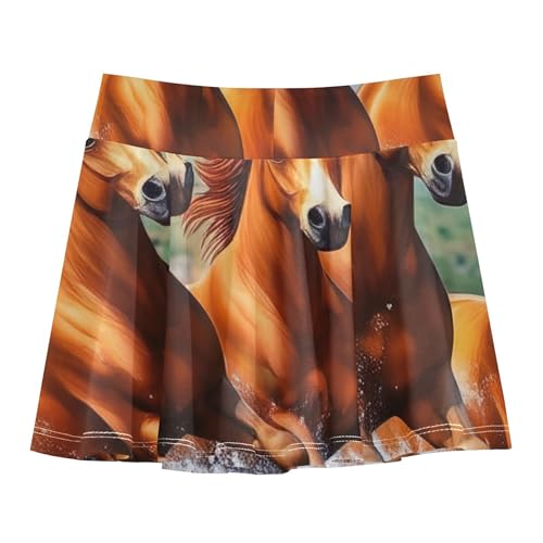 Athletic Shorts for Girls Skorts Tennis Skirts Toddler Gymnastics School Skirt Brown Horses 3t2