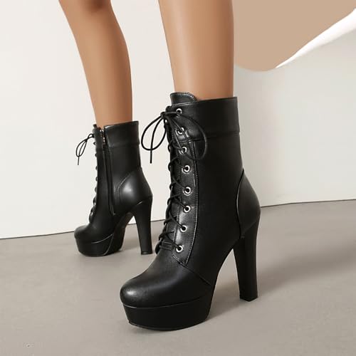 Image of MEOTINA Goth Platform Boots Combat Boots Chunky Heel Ankle Booties for Women Punk Buckle Gothic Boot with Zipper Lace Up Dress Shoes Black /White