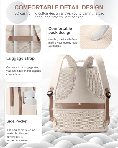 Image of coowoz Travel Backpack Carry On for Women Man Gym Backpacks with Laptop Compartment Mochila de Viaje Teacher Personal Item Backpack Rucksack Airplane Accessories Must Haves Beige Brown