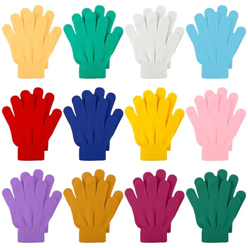 Image of Cooraby 12 Pairs Kid's Winter Magic Gloves Children Stretchy Warm Magic Gloves Boys or Girls Knit Gloves for 6-12 Years