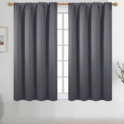Diraysid Dark Gray Blackout Curtains for Bedroom and Living Room Thermal Insulated Room Darkening Curtains Drapes, 52 x 45, 2 Panels