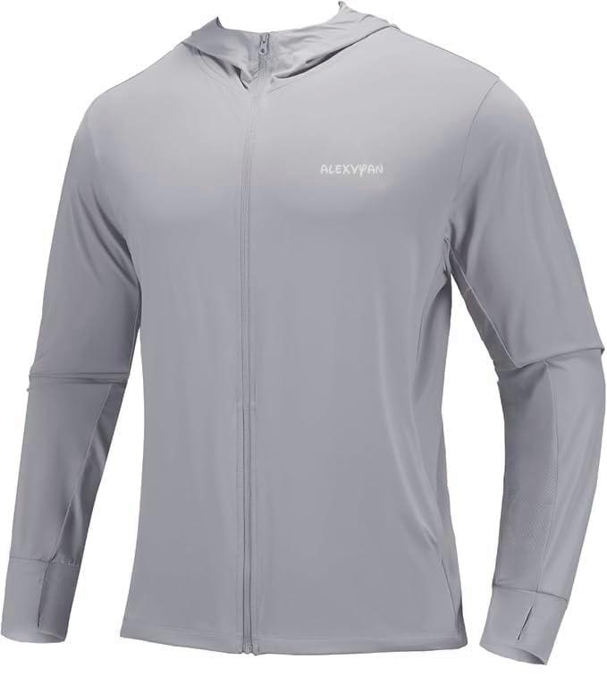 Image of Alexvyan XL Grey Full Length Men's UV Protection Jacket With 4 Pocket, Lightweight Summer Sun Screen Hoodie, UPF 50+ Protection for Outdoors, Long Full Zipper Sun Protection Jacket- FIT 70-90 KG