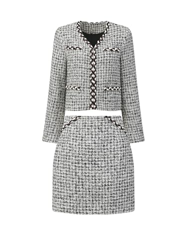 Women's Plaid Tweed Suit Set 2 Piece Outfits Short Blazer Jacket and Skirt Sets