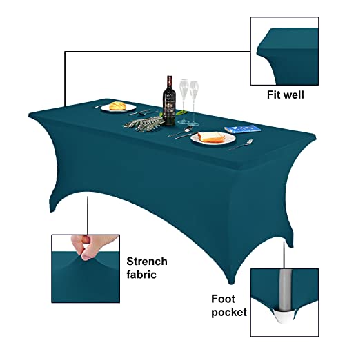 Image of FORLIFE Fitted Spandex Table Cover - Peacock Pattern (6ft Rectangular Tables for Wedding, Banquet, Party)