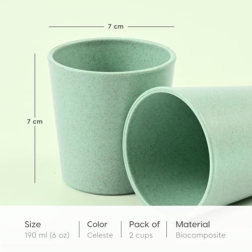 Image of Eha Earth-Friendly Unbreakable Drinking Glass Set of 2 for Water and Juice | 180 ml Each | Tumblers for Kids Made with Rice Husk Biocomposite| Microwave Safe | for Hot & Cold | Celeste