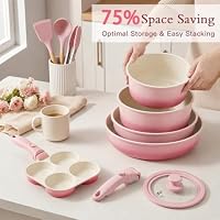 GiPP 21PCS Pink Pots and Pans Set, Nonstick Cookware Set Detachable Handles — image 5
