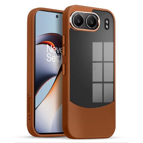 Image of KARWAN️Fusion Edge Leather Transparent Mobile Back Case | Slim Fit | Anti-Fingerprint| Scratch-Resistant | Premium Grip | Shockproof case | Back Cover for Oneplus Nord 4 || Brown