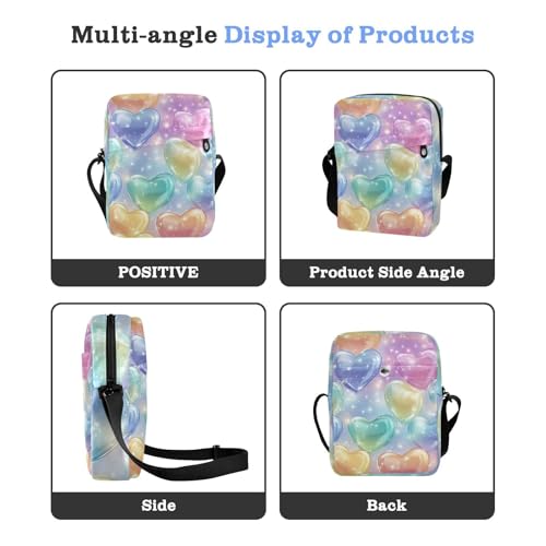 Crossbody Bag Rainbow Colored Hearts Sparkling Lights Messenger Bag for Women Men Purse Shoulder Bag Satchel Bag with Adjustable Strap 202b65584