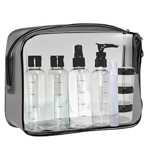 Clear Toiletry Bag with Travel Bottles 100ml Set,TSA Approved Travel Makeup Cosmetic Bag for Women Men Refillable Containers Travel Size Toiletries Bottles Kit for Liquids Shampoo Conditioner Lotion,
