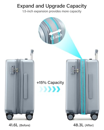 Image of Hanke 20 Inch Expandable Carry On Luggage, Hard Shell with Side Hook