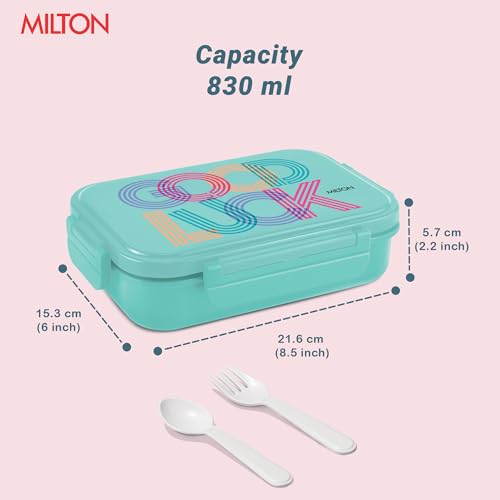Image of MILTON Big Candy Tiffin Lunch Box for Kids Boys & Girls with Leak-Proof Inner Container| Food Grade,BPA Free,Compact & Durable Snacks Box for Kids I Plastic Spoon & Fork, 830 ml, Aqua Green
