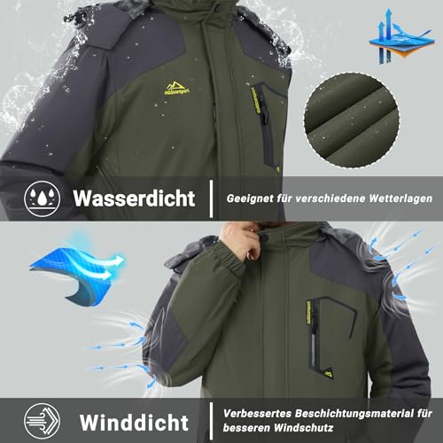Miniatura 2 de Kefitevd Chaquetas Impermeables Lana Hombre Abrigos Impermeables Esquí Cálidos Invierno Abrigos Térmicos Exteriores,Verde Militar,L