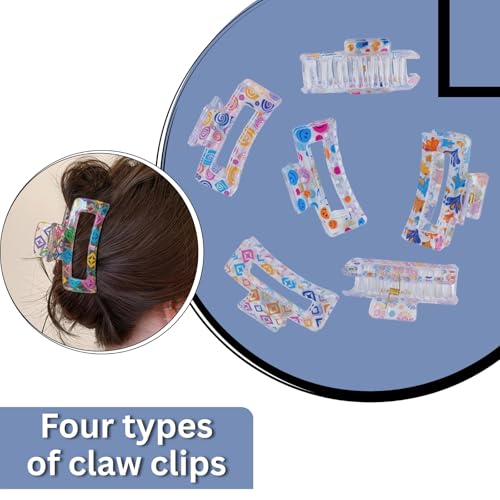Image of Cerrito 3 Pcs Big Hair Claw Clips, Large Rectangle Clutchers for Hair, Strong Hold Nonslip Printed Clip Hair Accessories for Women & Girls with Thick, Thin, Curly, Straight, Multicolor