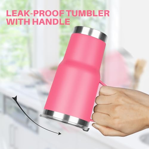 Image of 20 oz Tumbler with Handle, Stainless Steel Insulated Tumbler with Lid and Straw, Double Wall Vacuum Coffee Mug Tumbler, Insulated Coffee Thermal Cup for Cold and Hot (Rose Red, 20 Ounces)