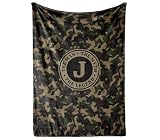 Huglanket Personalized Camo Gifts for Men Who Have Everything, Military Gifts on Veterans Day, Customized Camouflage Blanket for Him on Birthday, Christmas - 50'x 65' Flannel Plush Throws - Letter J