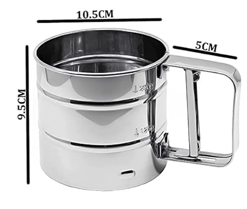 Image of Stainless Steel Flour Sifter with Hand Press Design | Large Atta Chhani