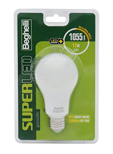 Beghelli Superled Goccia Lampadina LED, E27, 12W, Luce Calda 11 W, 1 Unità (Confezione da 1)