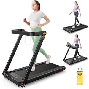 UREVO Treadmill with Desk, 3 in 1 Foldable Treadmill with Removable Desk, Install Free Under Desk Treadmill, 3HP Powerful Walking Treadmill for Office with Remote and 2s Folding