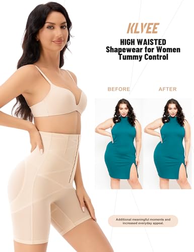 KLVEE Shapewear for Women Tummy Control Underwear High Waisted Body Shaper Shorts Waist Trainer Butt Lifting Adjustable - Thumbnail 4