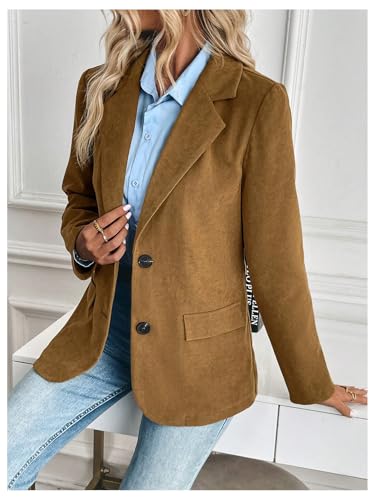 Floerns Women's Faux Suede Lapel Neck Blazers Button Down Long Sleeve Blazer Jacket4