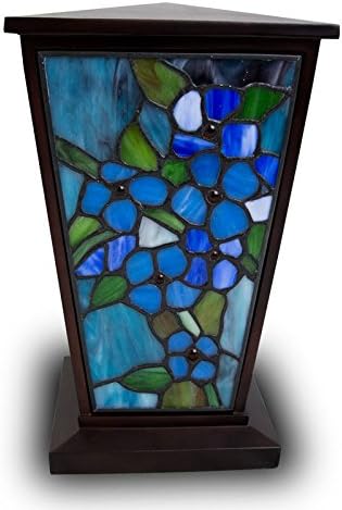 Forget-Me-Not Stained Glass Memorial Urn for Adults - Large - Holds Up to 200 Cubic Inches of Ashes - Blue Cremation Urn for Ashes