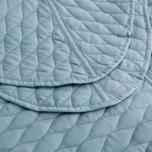 Image of Bedspread oversized King 120x118,Beautiful Leaf Stitching,5 PC, Ashley Blue