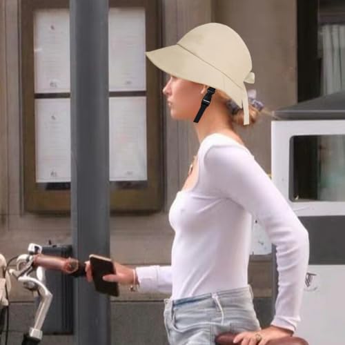 Casco de bicicleta para mujer con sombrero de sol beige de ala ancha ajustable 2